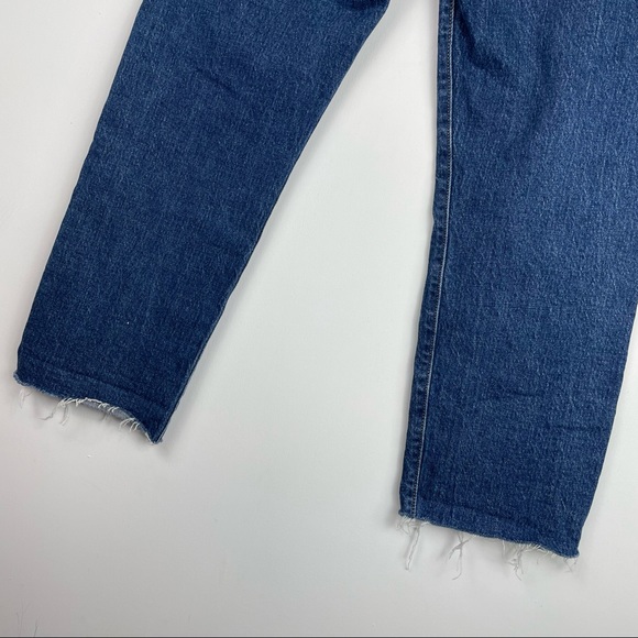 Levi’s Premium Wedgie Straight Jeans Blue Raw Hem Button Fly Sz 27 Dark Wash - Picture 9 of 13